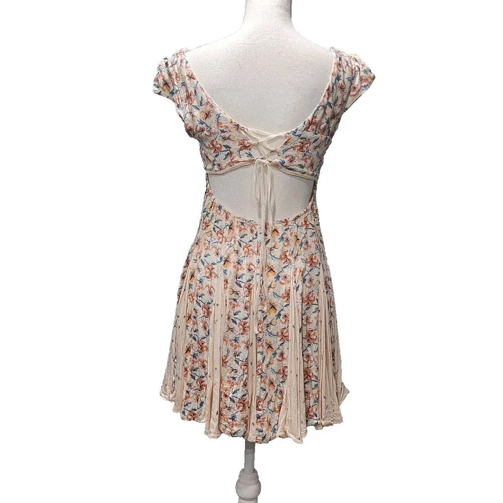 Free People Ponderosa Open Back Peach Combo Mini Dress Sizes Small
